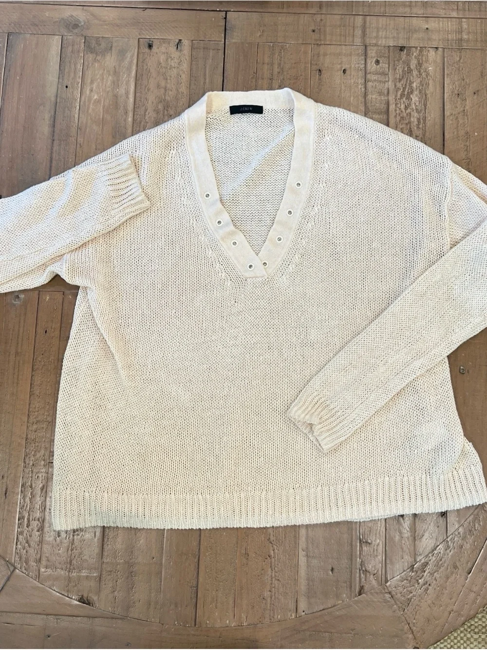 J. Crew Beach Open Knit grommet Sweater Size Small Coastal Chic Linen Flawed